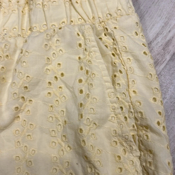 Cottagecore Buttery Yellow Cotton Eyelet Ruffled Pocketed Ultra High-Rise Shorts - Picture 3 of 6